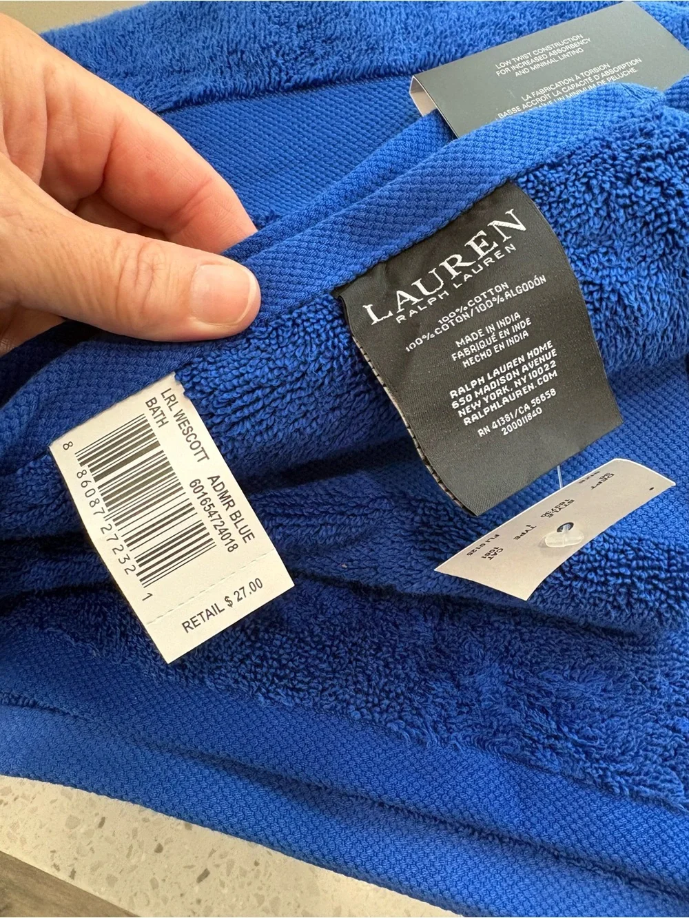 NEW Lauren Ralph Lauren Deep Blue Bath Towels - Set of 2